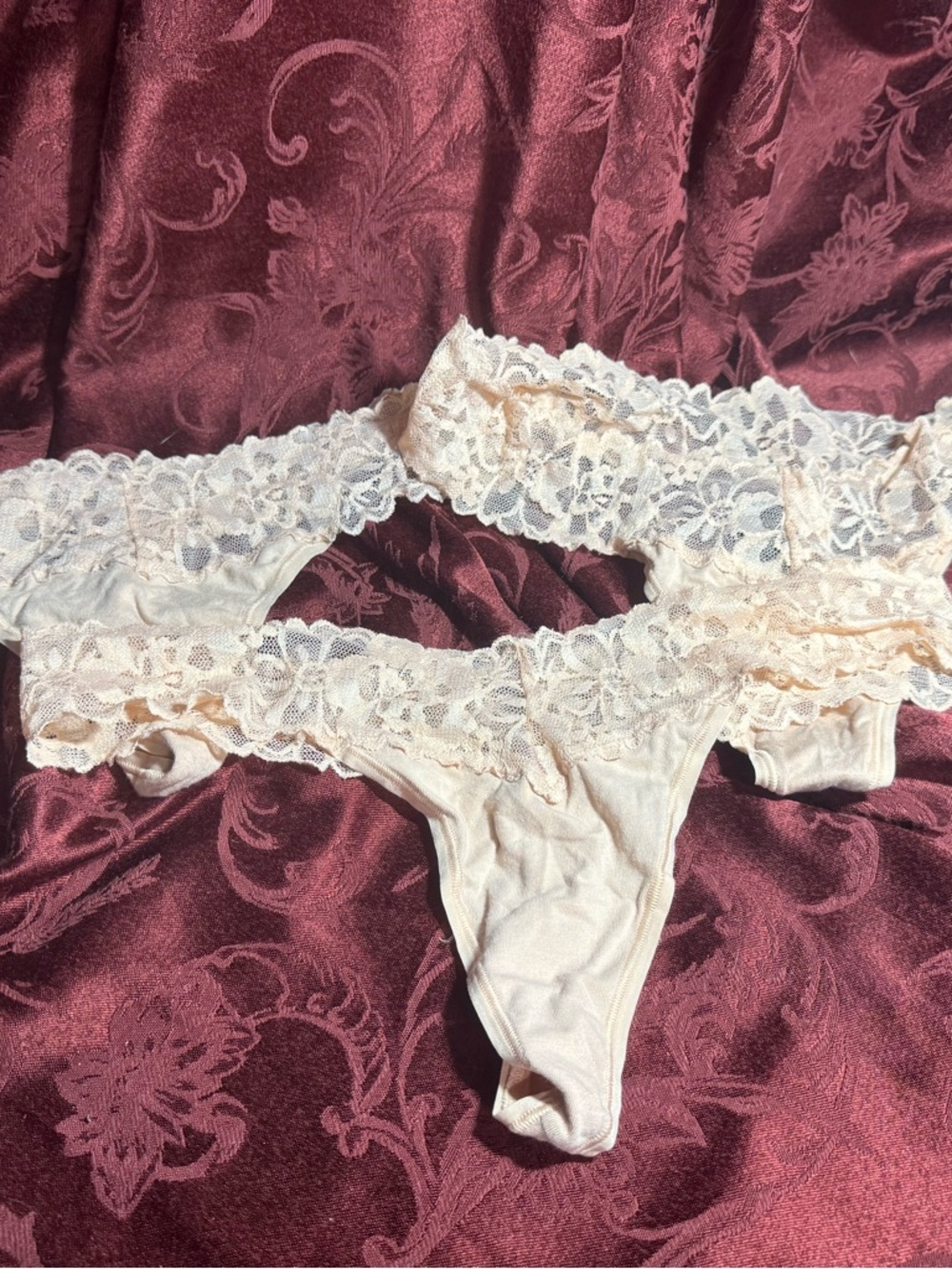 *3Pairs* Victoria's Secret Lace-Trim Thong Panty in Ivory XL